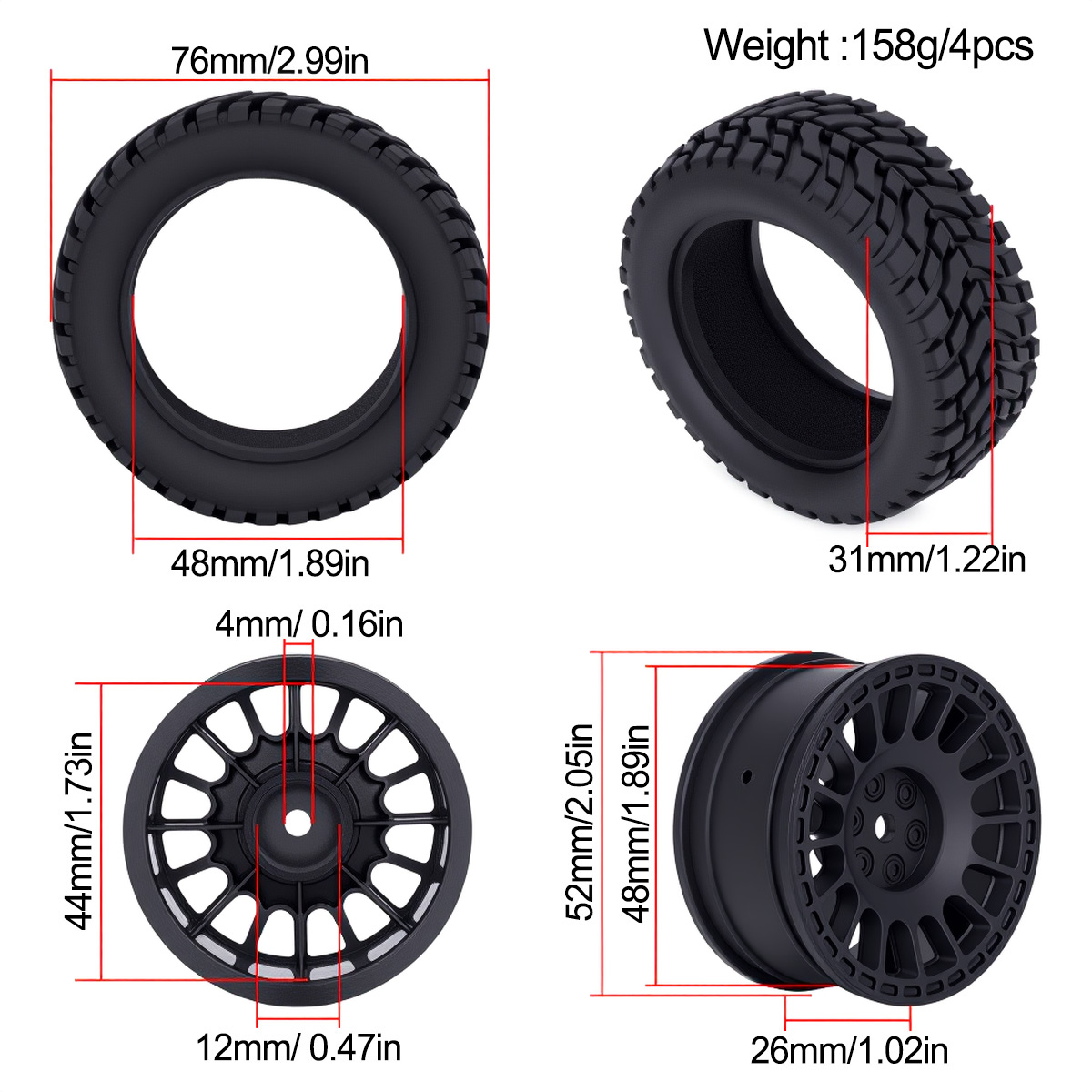 1.9inch 75*31mm Rubber Plastic - Tamiya Model Rc Car recension och pris